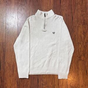 Chaps mens ivory 100% cotton 1/4 zip ribbed knit pullover sweater